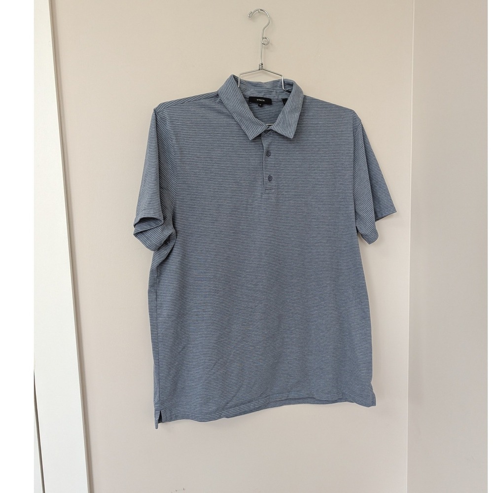 Vince Mens Blue White Micro Stripe Short Sleeve Polo Shirt XL